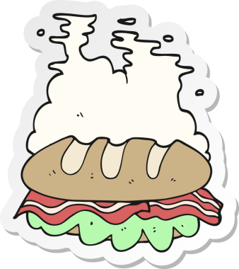 Çizgi filmin çıkartması. Bir insan tarafından çizilmiş kocaman bir sandviç.