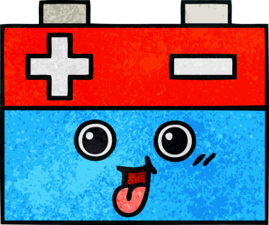 Bir insan tarafından çizilmiş bir araba aküsünün retro grunge desen karikatürü