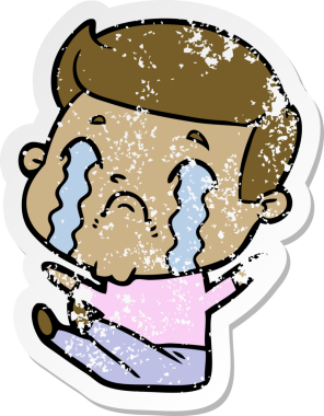 Bir insan tarafından çizilmiş ağlayan bir karikatürcünün sıkıntılı çıkartması.