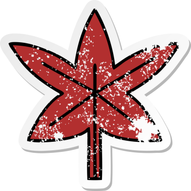 Bir insan tarafından çizilmiş bir sonbahar yaprağının hüzünlü çıkartması.