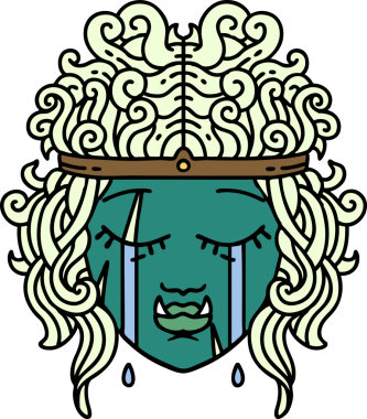 Retro Dövme Tarzı Üzgün Ork Barbar karakter yüz Bir insan tarafından çizilmiş