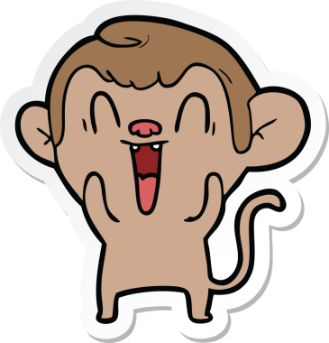 Bir insan tarafından çizilmiş gülen maymun çıkartması.