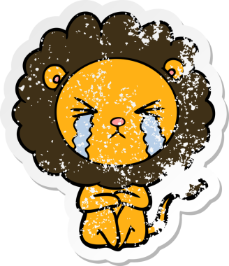 Bir insan tarafından çizilmiş, ağlayan bir aslanın hüzünlü çıkartması.