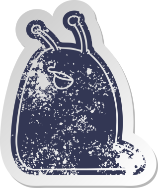 Bir insan tarafından çizilmiş sevimli bir kawaii sümüklüböceğinin sıkıntılı eski çizgi film çıkartması.