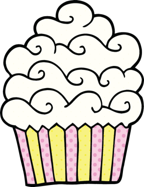 Bir insan tarafından çizilmiş çizgi roman tarzı vanilyalı kek.