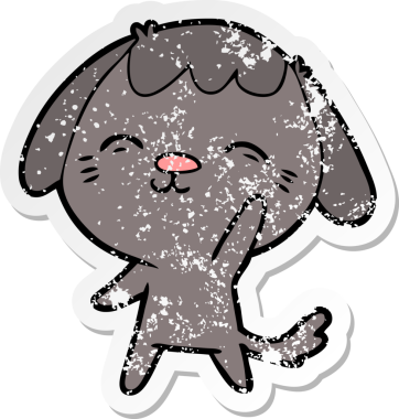 Bir insan tarafından çizilmiş mutlu çizgi film köpeğinin sıkıntılı çıkartması.