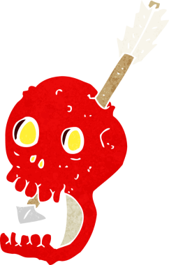 Bir insan tarafından çizilmiş komik bir kafatası ve ok.