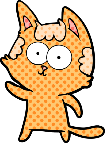 Bir insan tarafından çizilmiş mutlu çizgi film kedisi.