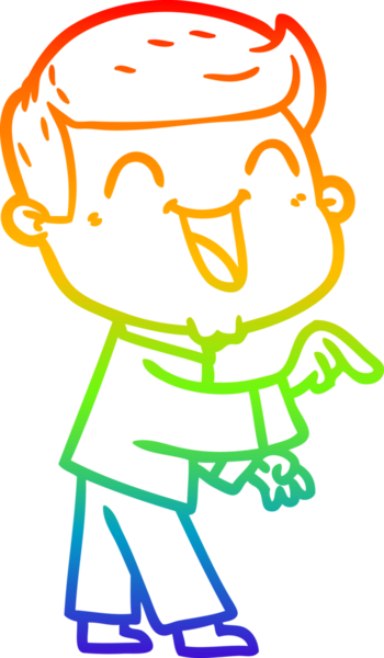Gökkuşağı gradyan çizgi çizimi bir insan tarafından çizilmiş gülen bir karikatür adam