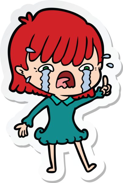 Bir insan tarafından çizilmiş ağlayan bir çizgi film kızına ait etiket.