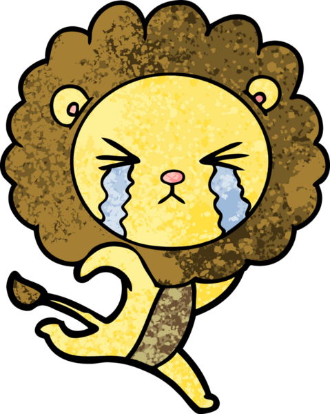 Çizgi film ağlayan aslan bir insan tarafından çekiliyor.