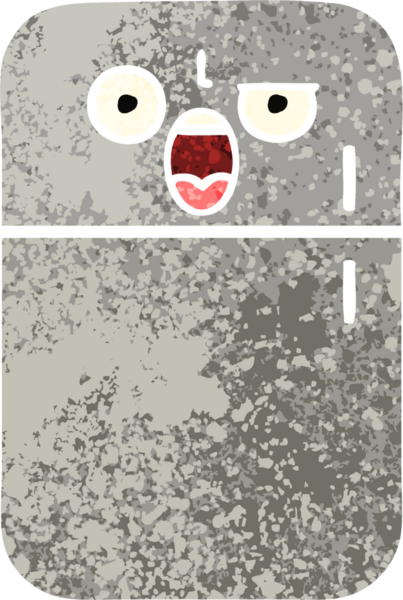 Bir insan tarafından çizilmiş buzdolabının retro çizim tarzı karikatürü.