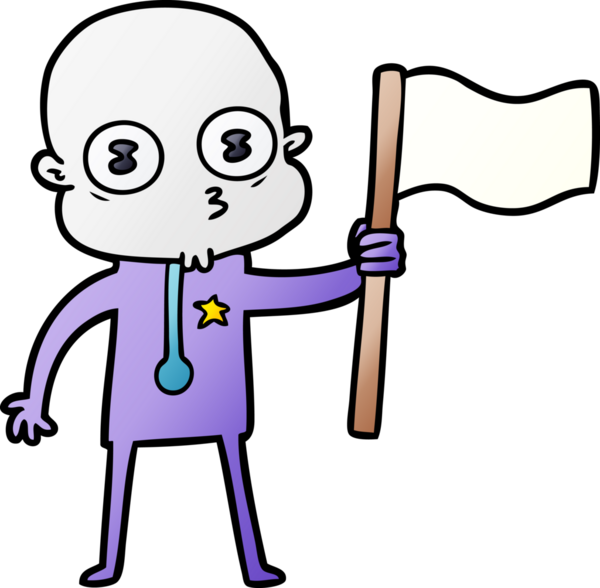 bir insan tarafından çizilmiş bayraklı garip kel uzay adamı.