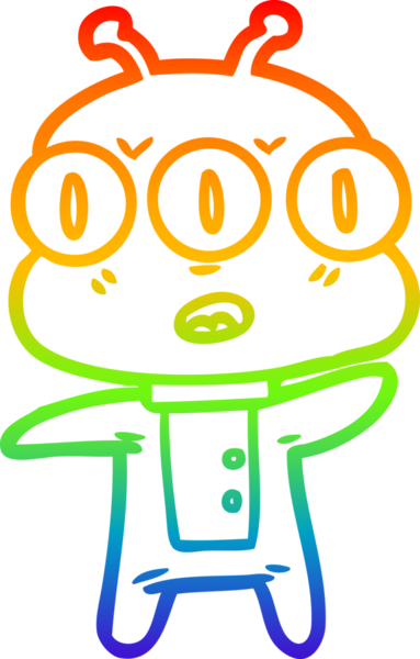 Gökkuşağı gradyan çizgi çizimi Bir insan tarafından çizilmiş üç gözlü uzaylı