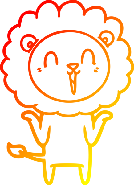 Bir insanın omuzlarını silkeleyen gülen aslanın sıcak çizgi çizgisi.