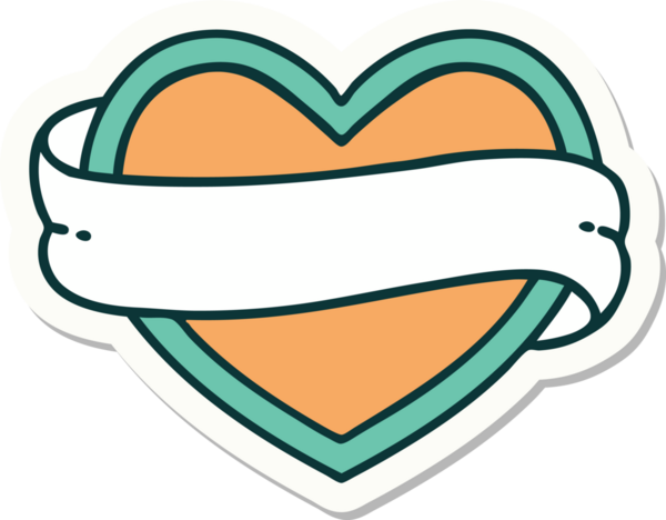 Bir insan tarafından çizilmiş geleneksel bir kalp ve bayrak stili dövme çıkartması.