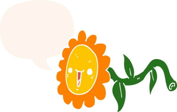 bir insan tarafından çizilmiş, konuşma baloncuklu karikatür çiçeği