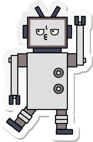 Bir insan tarafından çizilmiş şirin çizgi film robotunun çıkartması.