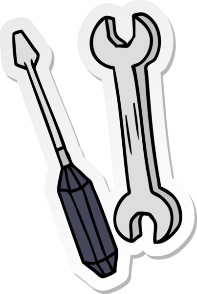 Bir İngiliz anahtarı ve bir insan tarafından çizilmiş bir tornavida karalaması.