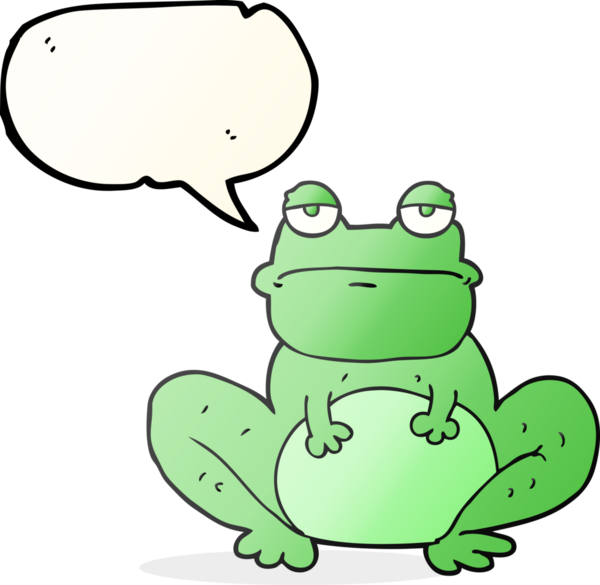 Bir insan tarafından çizilmiş serbest konuşma balonu karikatür kurbağası