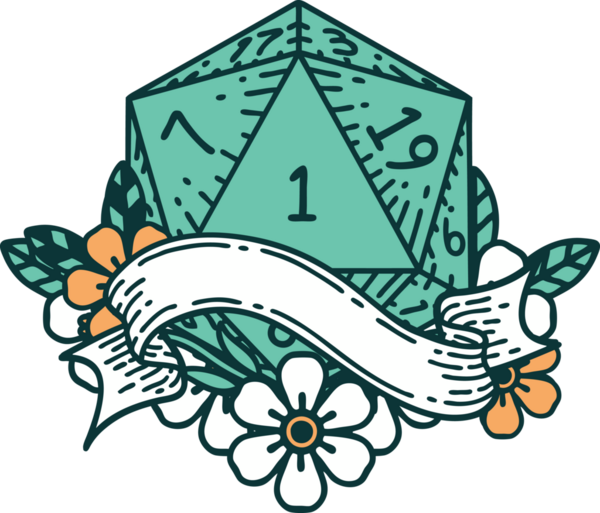 Retro Dövme Biçimi Doğal Bir d20 zar bir insan tarafından çizildi