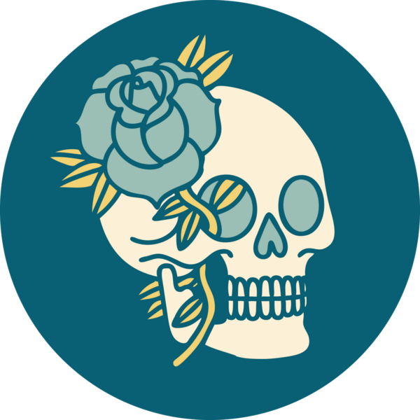 Bir insan tarafından çizilmiş bir kafatası ve gülün ikonik dövme şekli