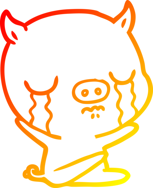 Bir insan tarafından çizilmiş, oturup ağlayan bir domuzun çizgi çizimi.