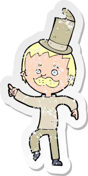 Bir insan tarafından çizilmiş, kırık eski şapkalı bir çizgi film karakterinin gerilimli çıkartması.