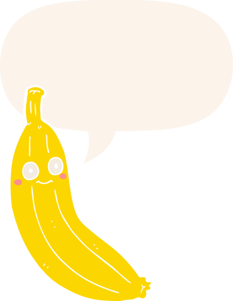 bir insan tarafından çizilmiş retro tarzı konuşma baloncuklu çizgi film muzu