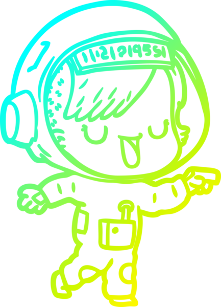 Bir insan tarafından çizilmiş soğuk gradyan çizgili astronot kadın çizimi.