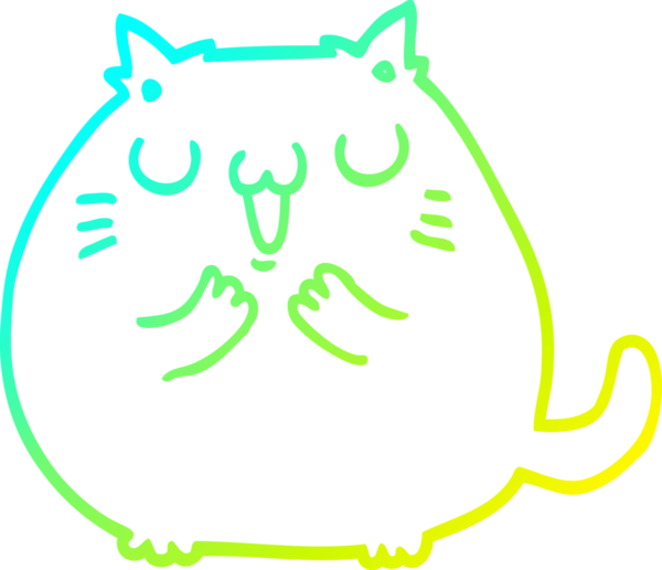 Bir insan tarafından çizilmiş mutlu çizgi film kedisinin soğuk gradyan çizgisi.