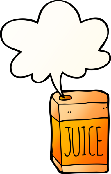 bir insan tarafından çizilmiş düzgün eğimli konuşma baloncuklu çizgi film meyve suyu kutusu