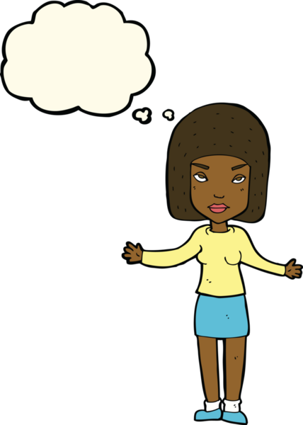 Bir insan tarafından çizilmiş düşünce baloncuğuyla rahatsız bir kadın.