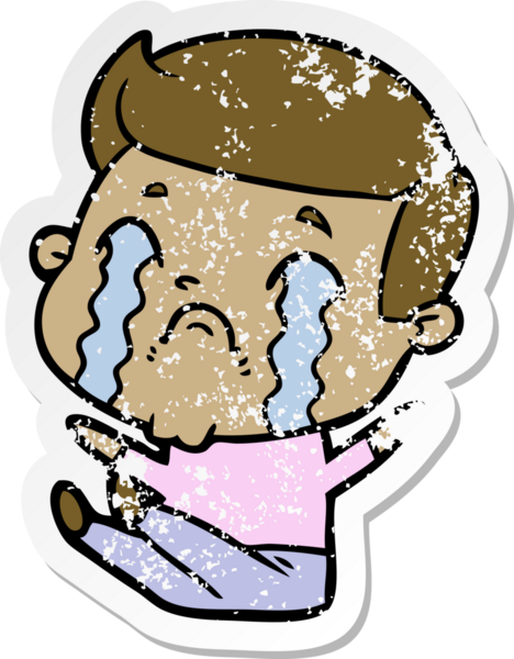 Bir insan tarafından çizilmiş ağlayan bir karikatürcünün sıkıntılı çıkartması.