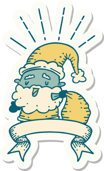 Bir insan tarafından çizilmiş çuvalı olan dövme stili Noel Baba karakteri.