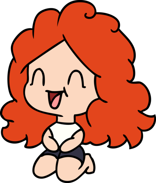 Bir insan tarafından çizilmiş serbest çizilmiş sevimli kawaii mutlu kız.