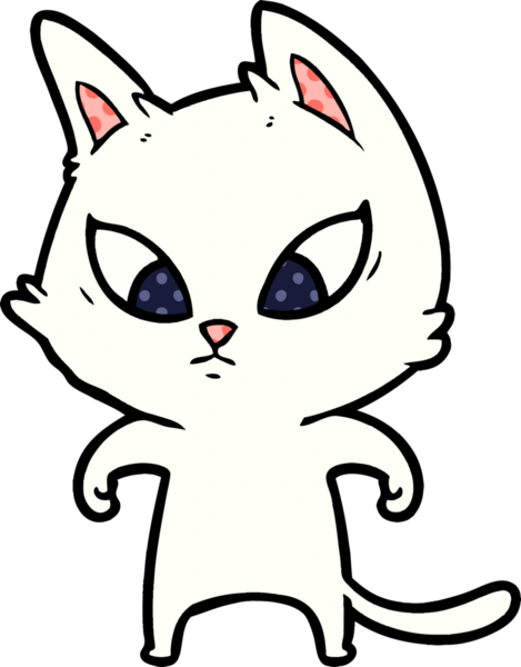 Bir insan tarafından çizilmiş kafası karışmış çizgi film kedisi.