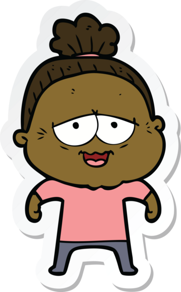 Bir insan tarafından çizilmiş mutlu yaşlı bir kadının çıkartması.