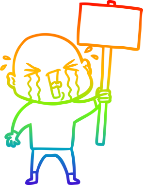 Bir insan tarafından çizilmiş ağlayan kel bir adamın çizgi çizimi.