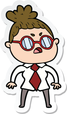 Çizgi film çıkartması. Bir insan tarafından çizilmiş rahatsız bir kadın.