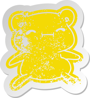 Sıkıntılı eski çizgi film çıkartması Kawaii bir insan tarafından çizilmiş sevimli oyuncak ayı.