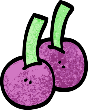 Bir insan tarafından çizilmiş grunge desenli karikatür kirazları.