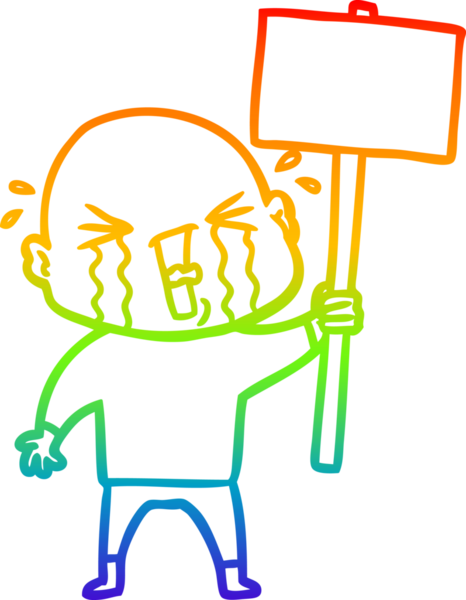 Bir insan tarafından çizilmiş ağlayan kel bir adamın çizgi çizimi.