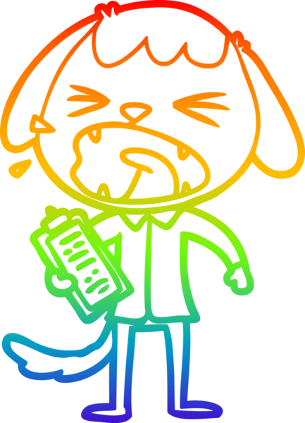 Gökkuşağı gradyan çizimi. Bir insan tarafından çizilmiş şirin bir köpek çizimi.