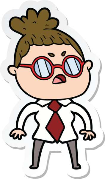 Çizgi film çıkartması. Bir insan tarafından çizilmiş rahatsız bir kadın.