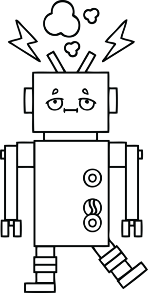 Bir insan tarafından çizilmiş bozuk bir robotun çizgi çizimi