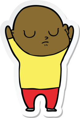 Bir insan tarafından çizilmiş kel bir adamın çıkartması.