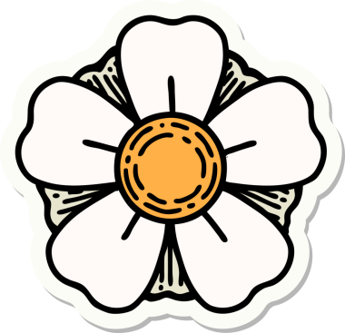 Bir insan tarafından çizilmiş geleneksel bir çiçek stiliyle dövme çıkartması.