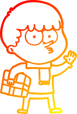 İnsan tarafından çizilmiş bir hediye taşıyan, çizgi film meraklısı bir çocuğun sıcak çizgi çizimi.