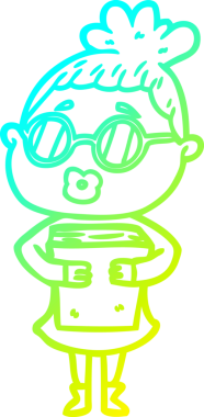 Bir insan tarafından çizilmiş gözlük takan çizgi film karakteri bir kadının soğuk çizimi.